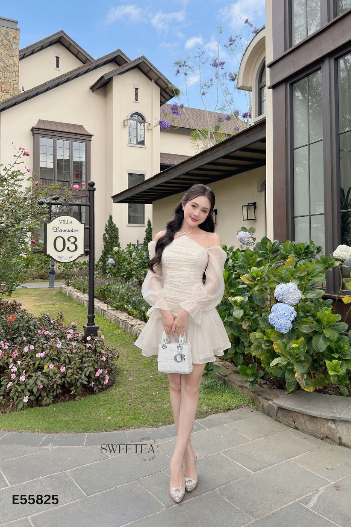 Váy voan be SWEETEA buộc cổ nơ