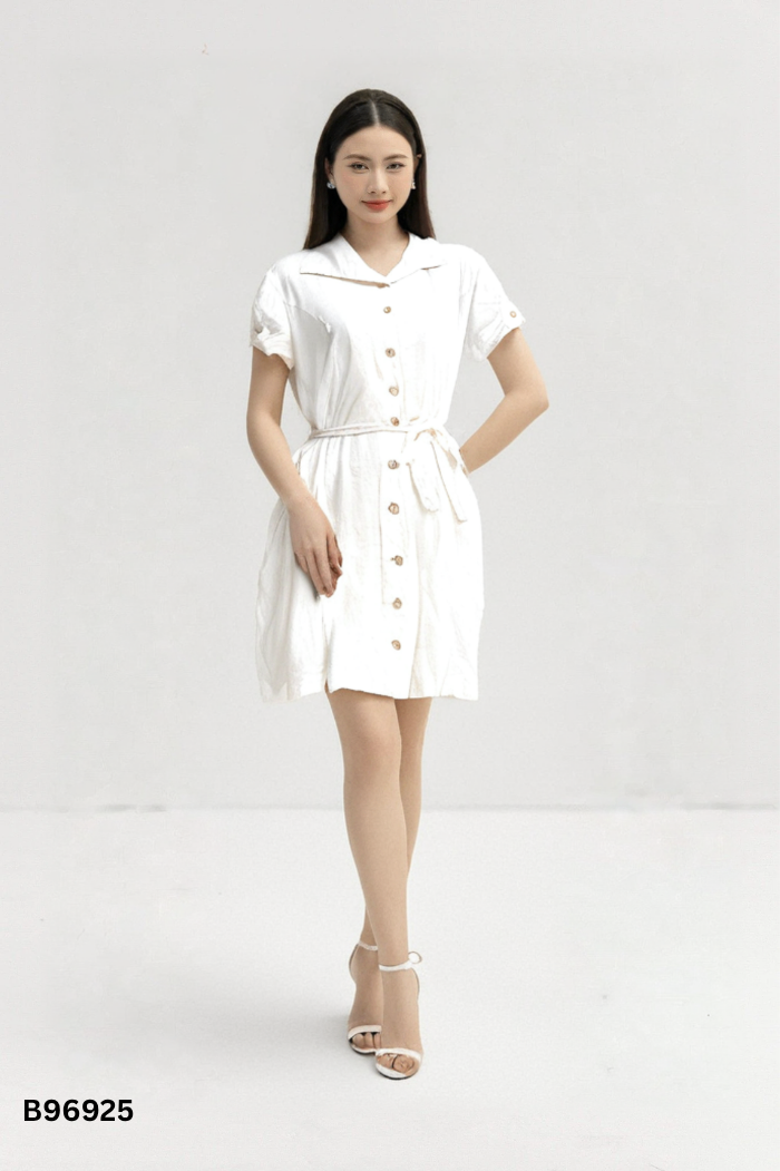 Váy linen be cúc gỗ đai eo