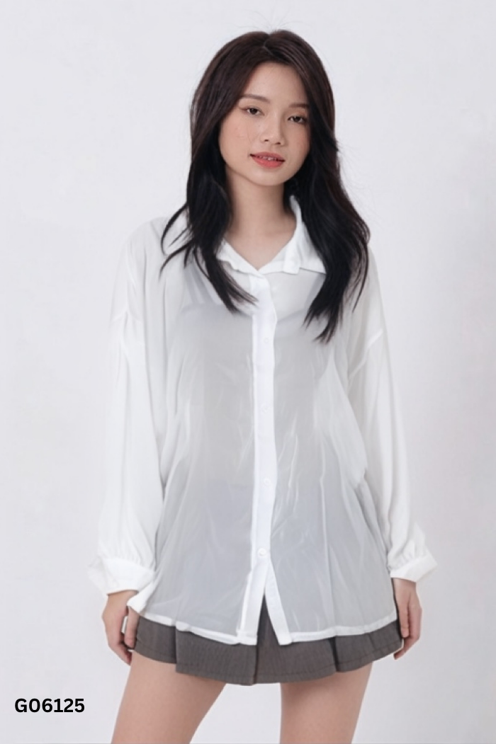 Set 3 áo khoác sơmi trắng+ áo 2 dây + chân váy xám