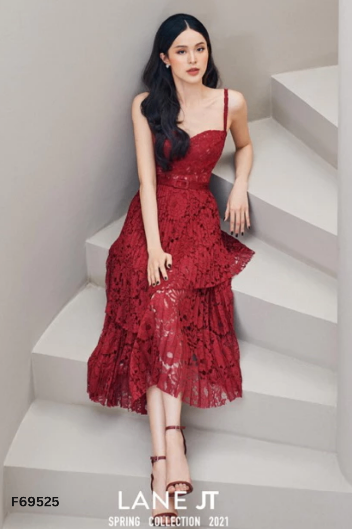 Váy hai dây LANE JT ren đỏ kèm đai
