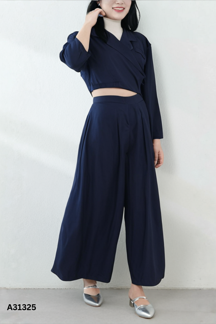 SET Áo kiểu + quần dài xanh trơn