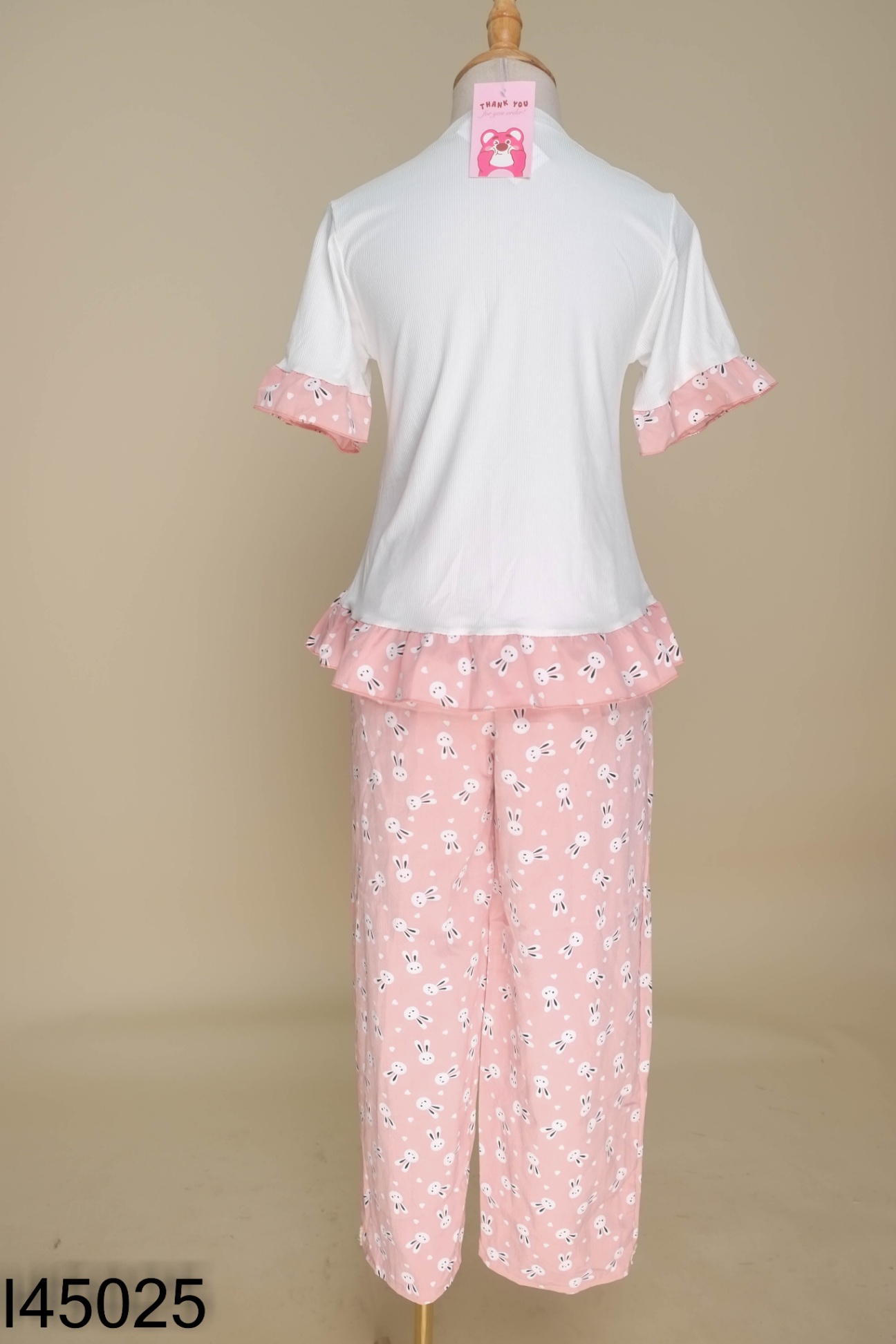 NEWTAG Set Áo trắng thêu nơ + quần hồng