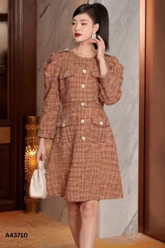 Váy GREEN SHOP dạ tweed nâu