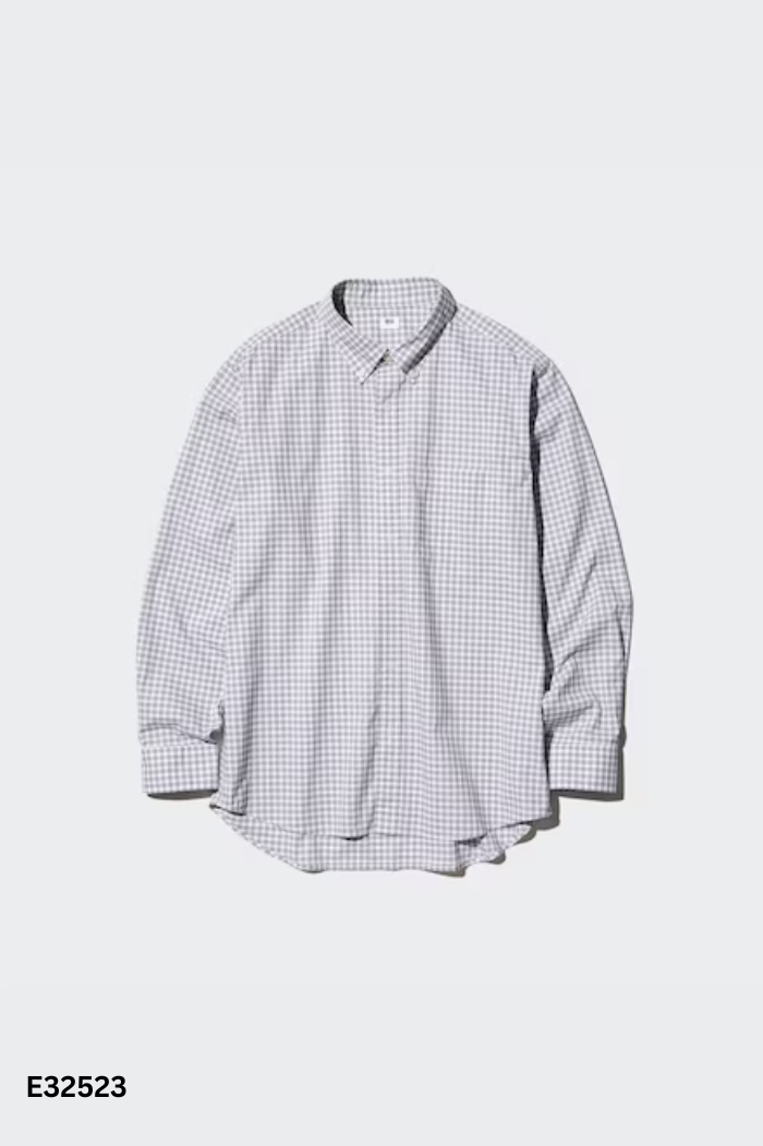 Áo sơ mi UNIQLO xám kẻ caro trắng