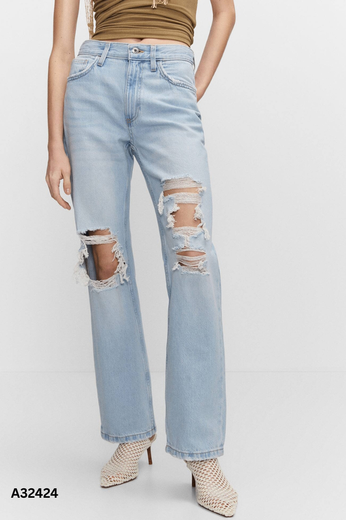 Quần MANGO jeans xanh rách