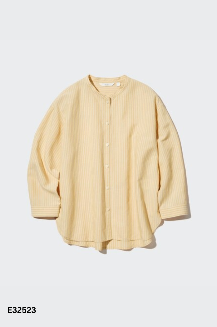 Áo so mi UNIQLO vàng sọc trắng
