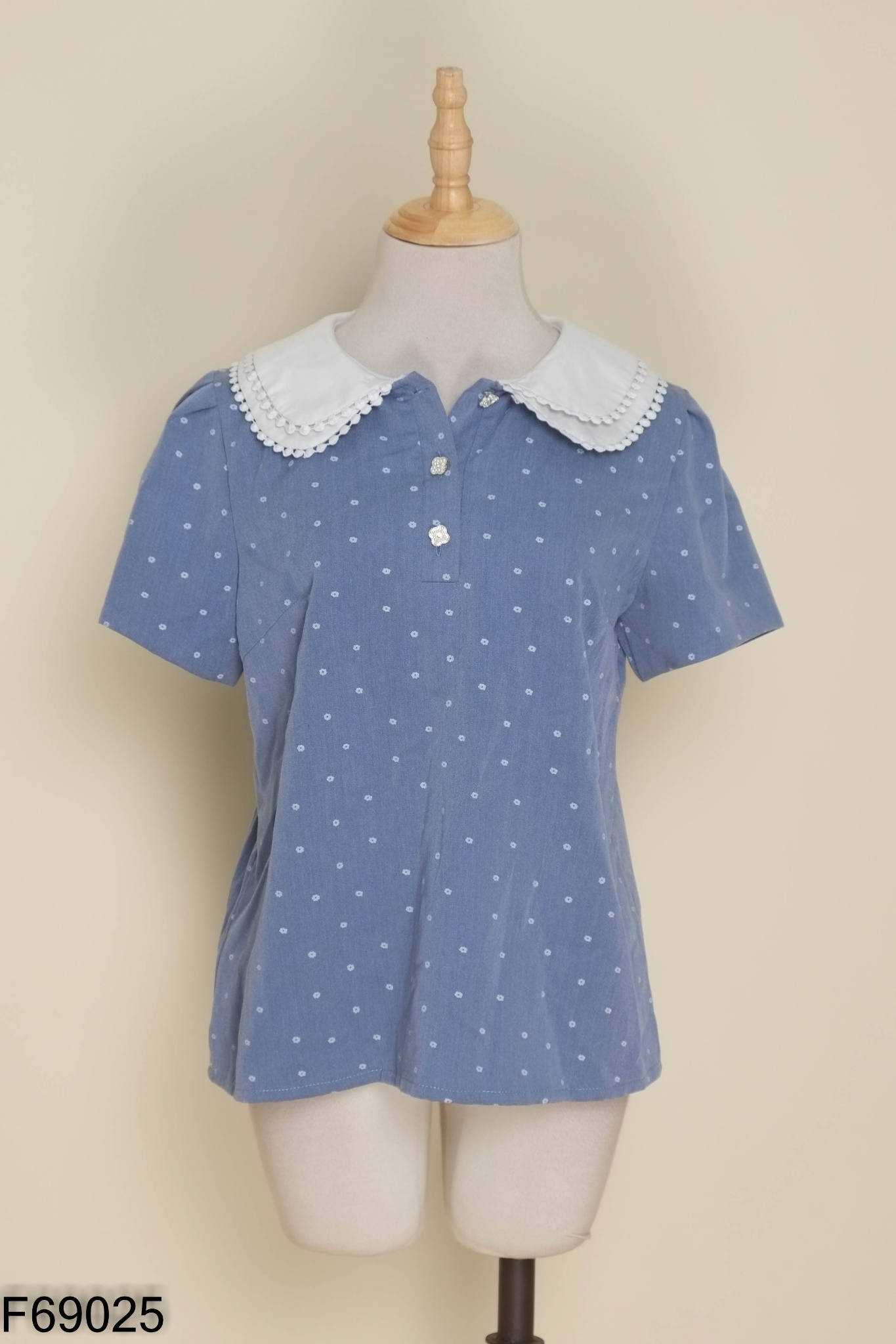 Áo LA MONETA xanh cổ trắng