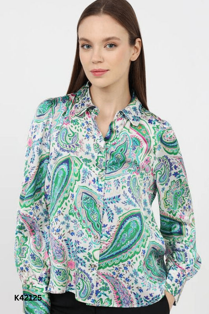 Áo sơ mi ZARA nền trắng họa tiết xanh