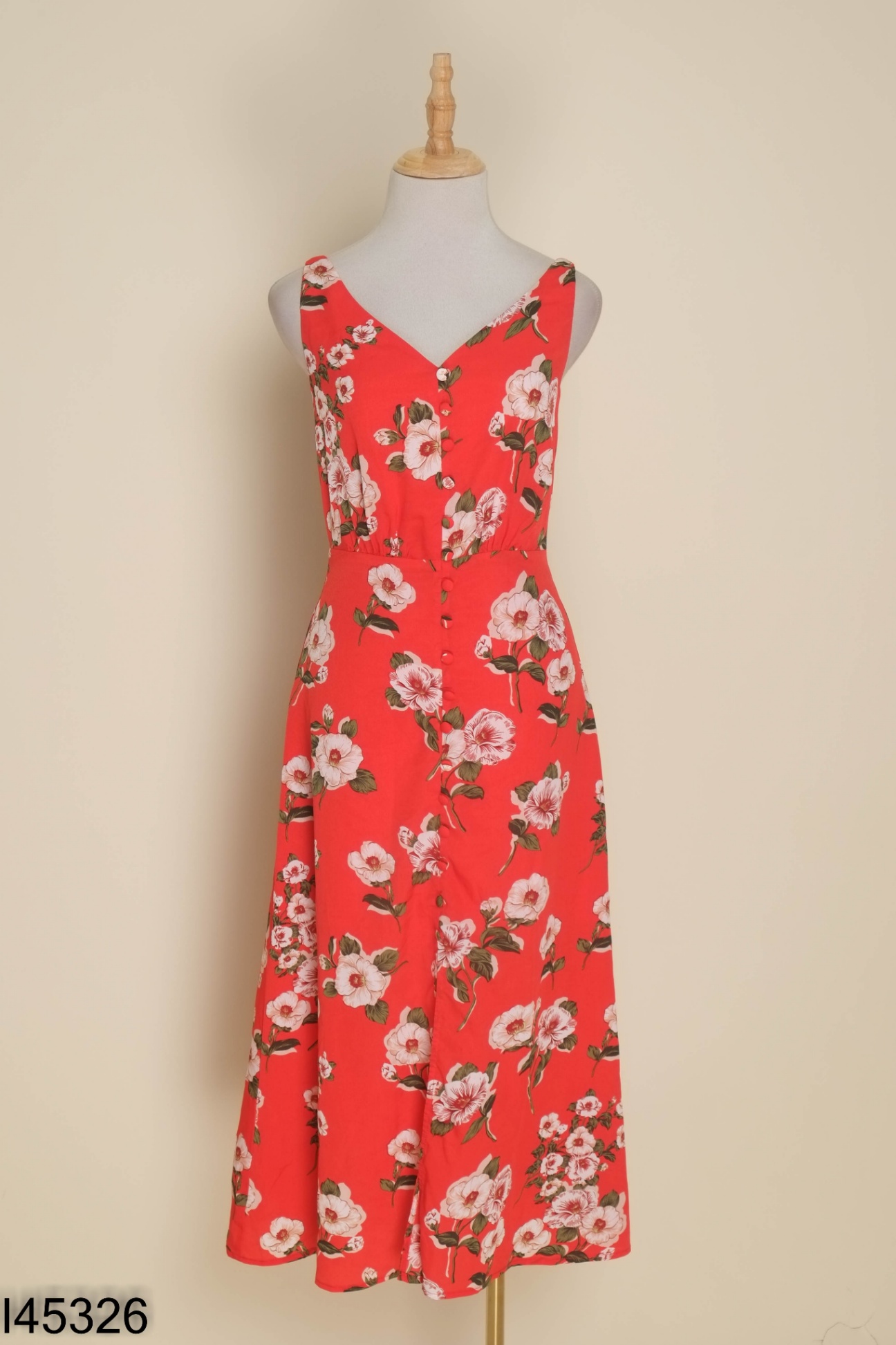 Váy đỏ hoa IVY MODA phối cúc