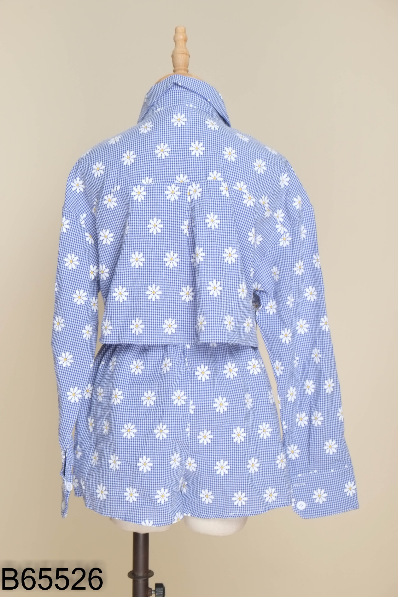 Set Áo xanh kẻ SHEIN hoa cúc + quần shorts