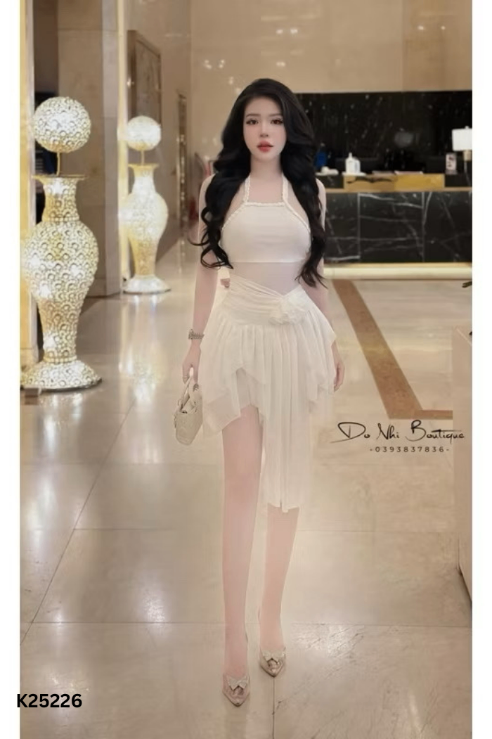 Áo váy kiểu lưới trắng