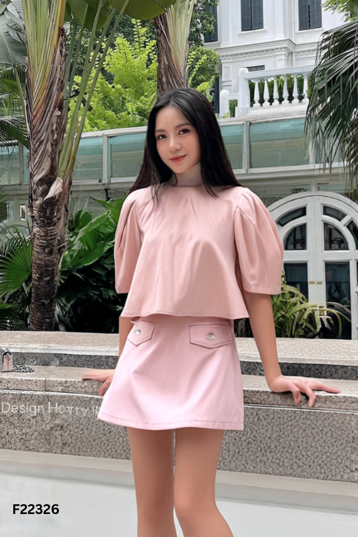 Set Áo hồng tay phồng + chân váy