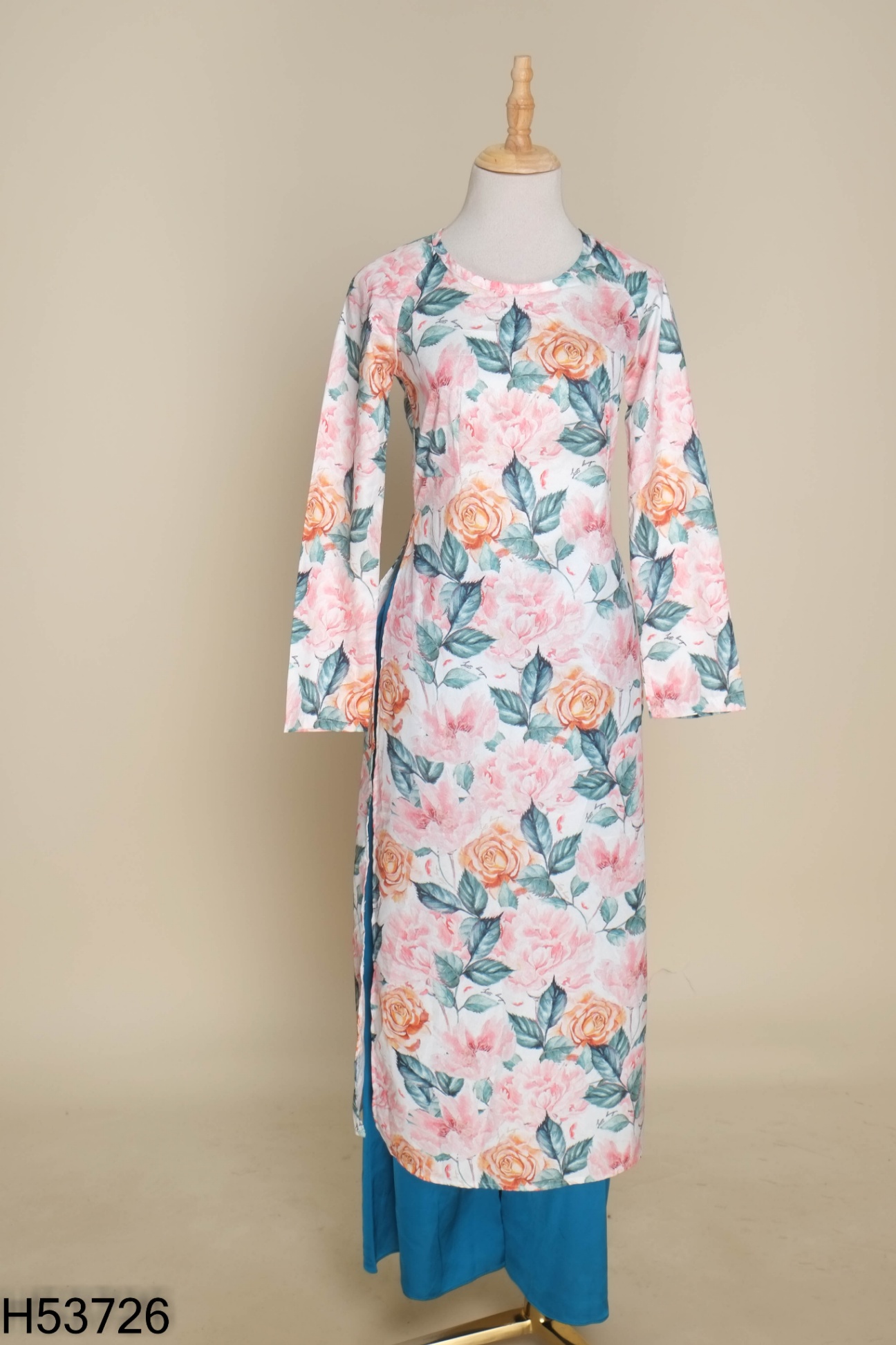 Set áo dài hoa + quần xanh