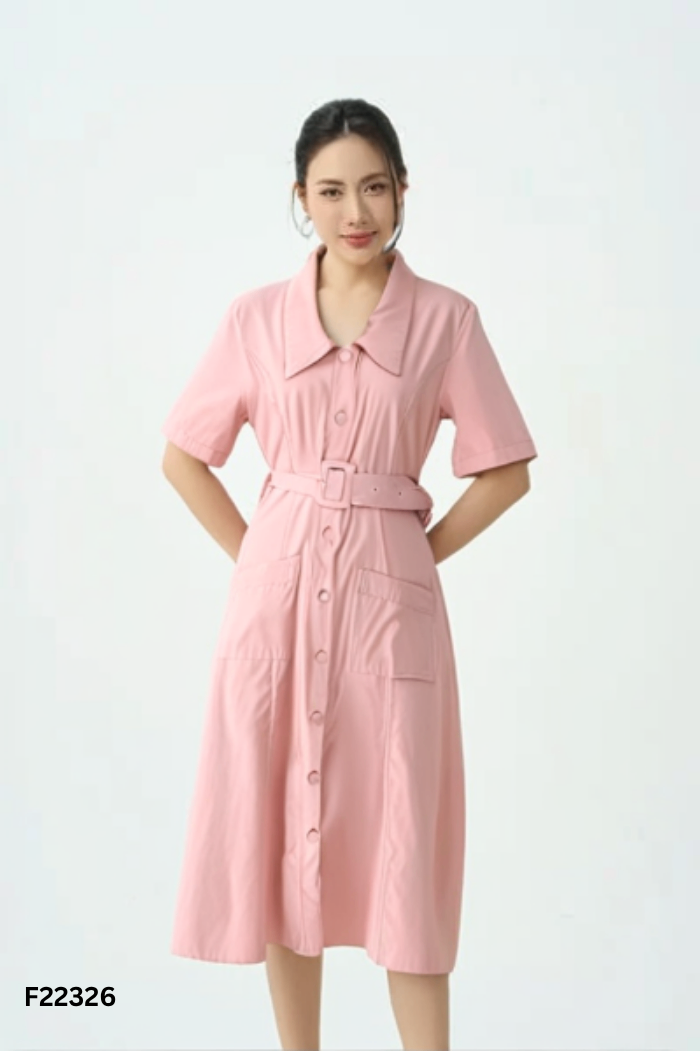 Váy sơ mi hồng kèm đai