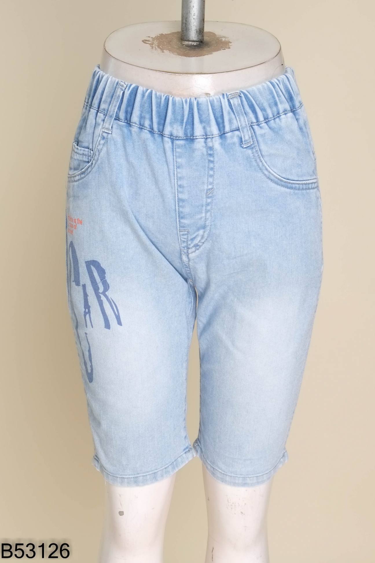 Quần jeans xanh in chữ KIDS