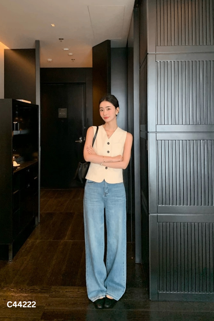 Quần PUSUMEDE jeans xanh nhạt ống rộng