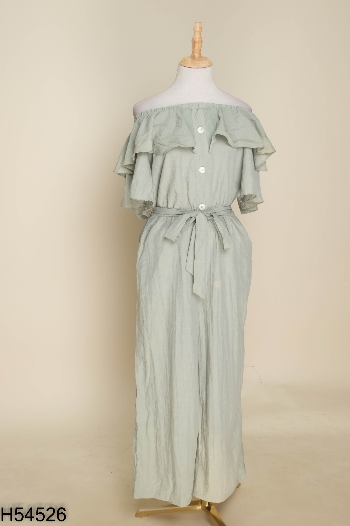 Jumpsuits xanh trễ vao phối cúc