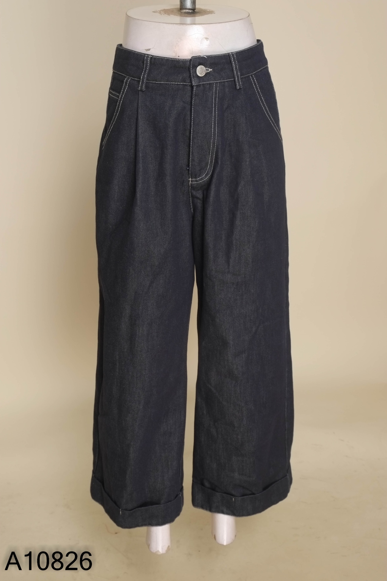 Quần jeans xanh đen ống rộng