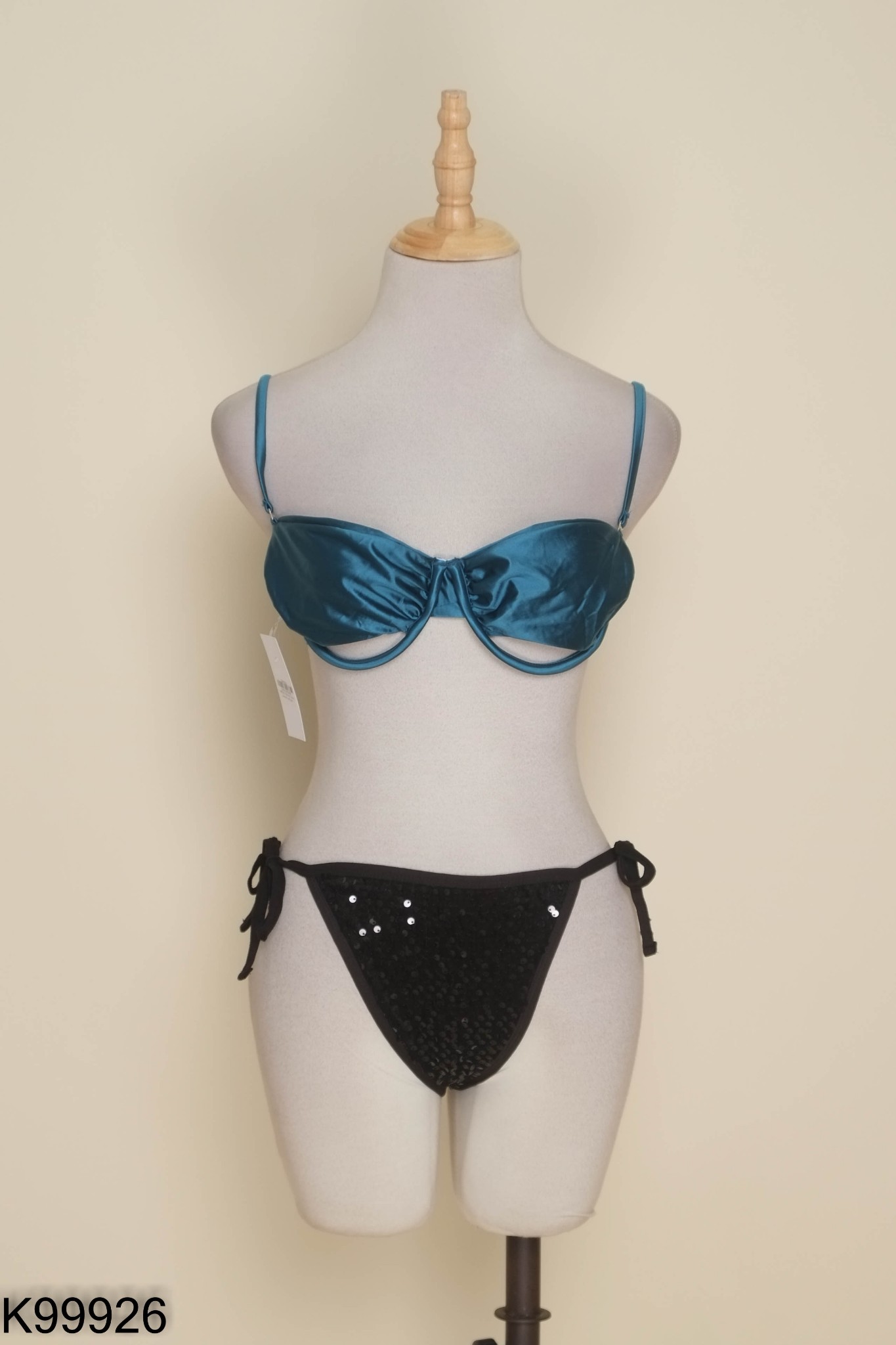 SET Bikini lụa xanh phối đen