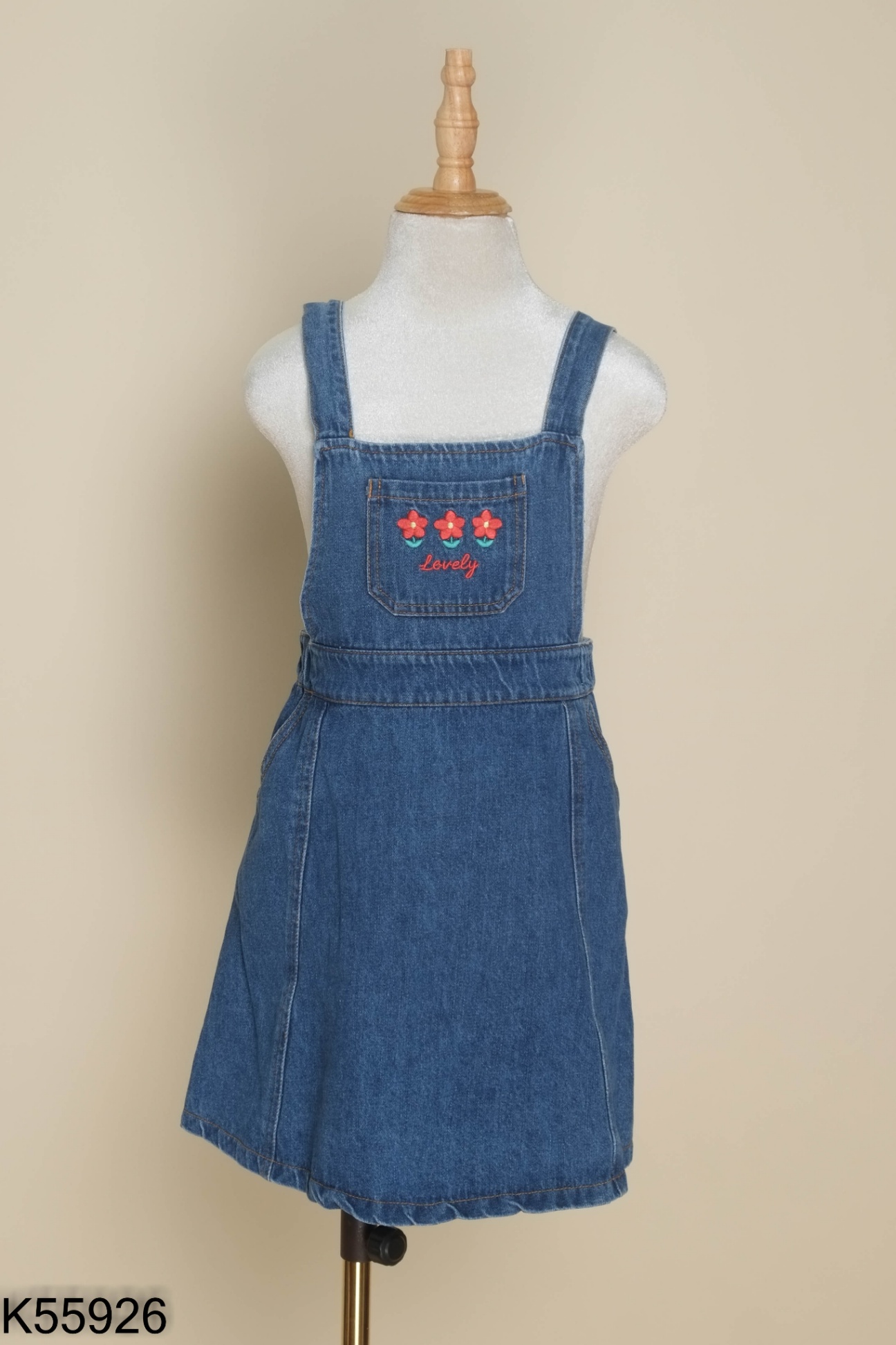 Yếm jeans xanh thêu hoa KIDS
