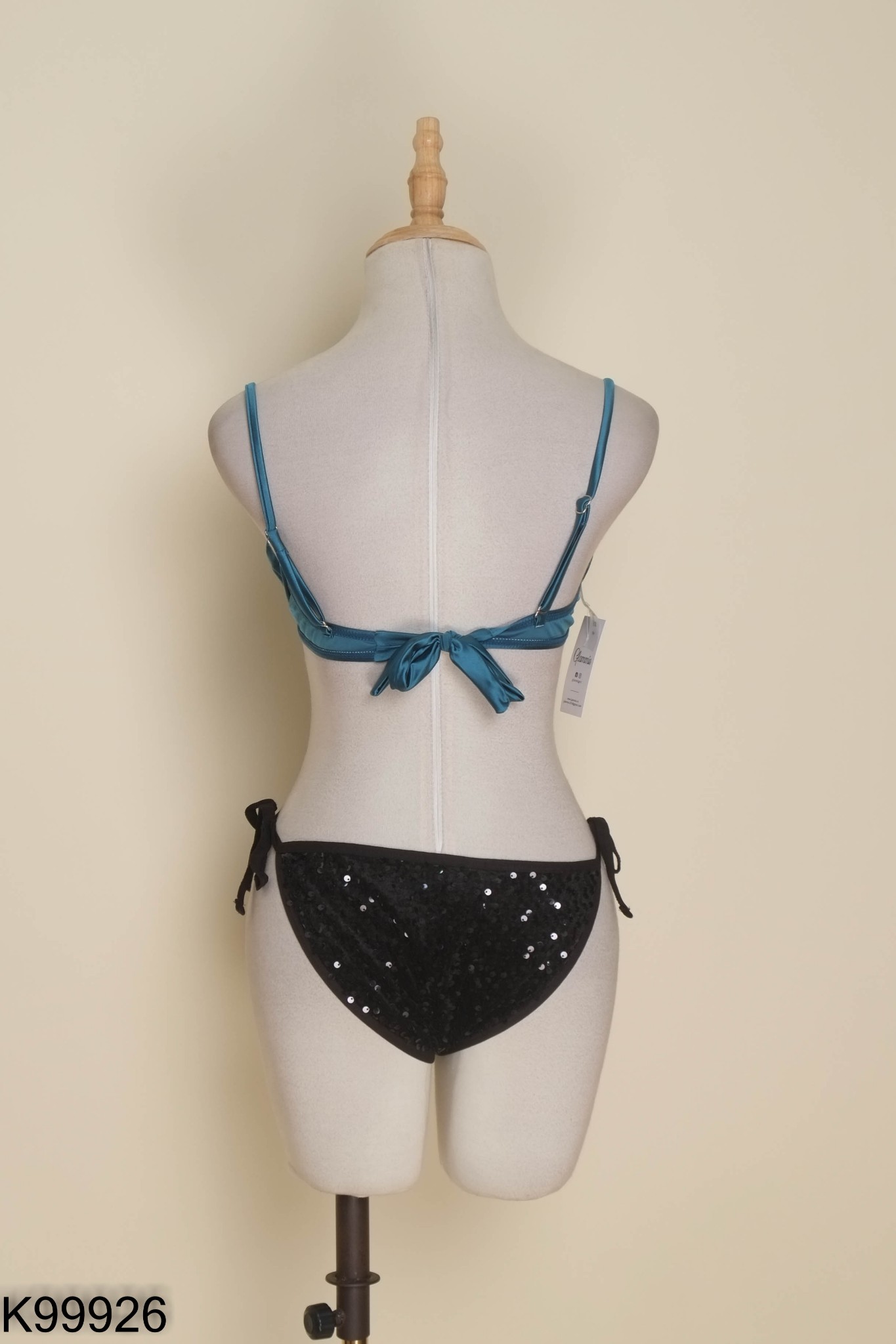 SET Bikini lụa xanh phối đen