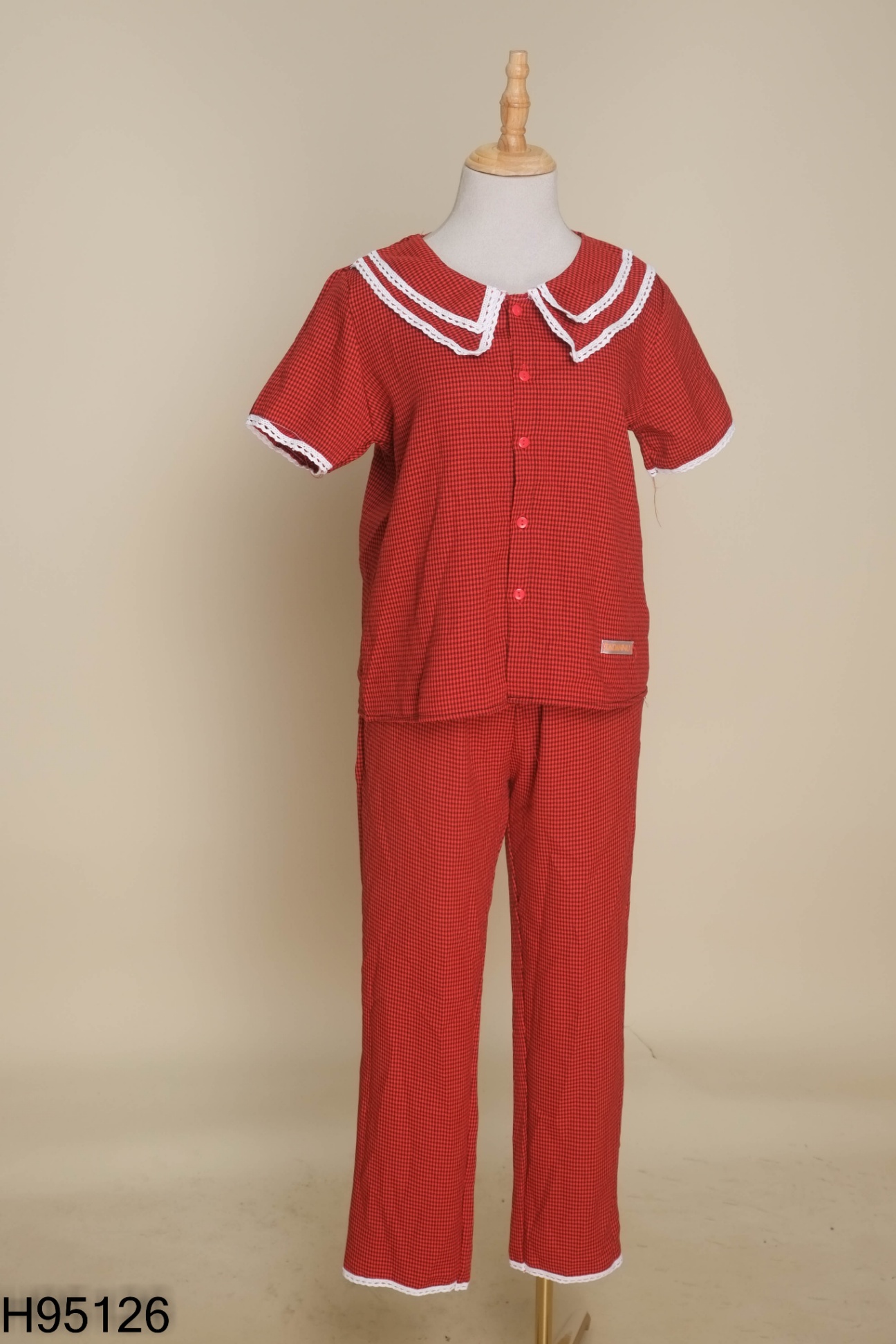 Set Áo đỏ kẻ caro viền trắng + quần