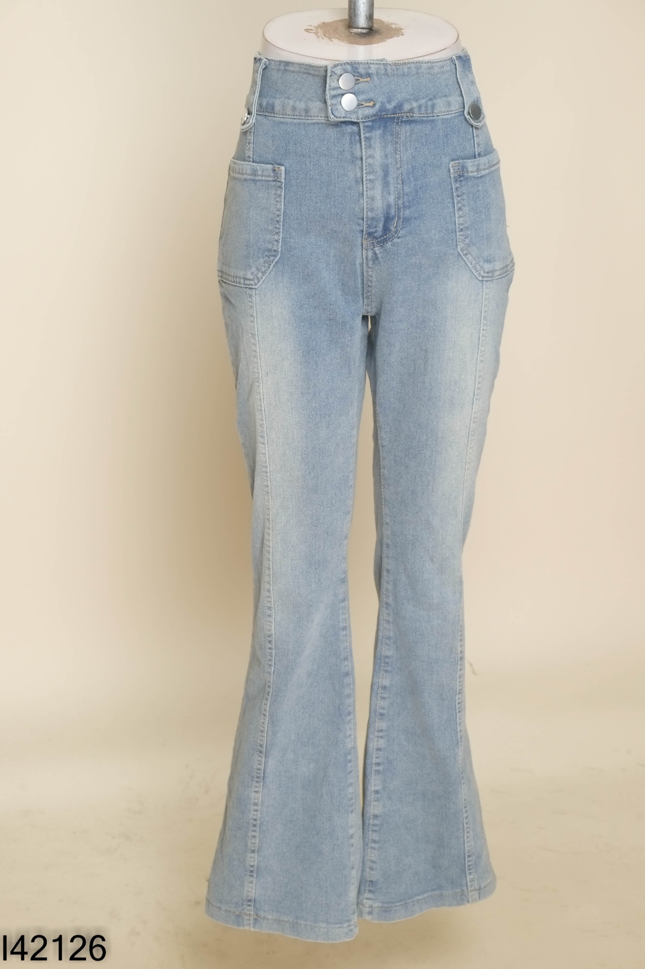 Quần LOVITO jeans xanh ống loe