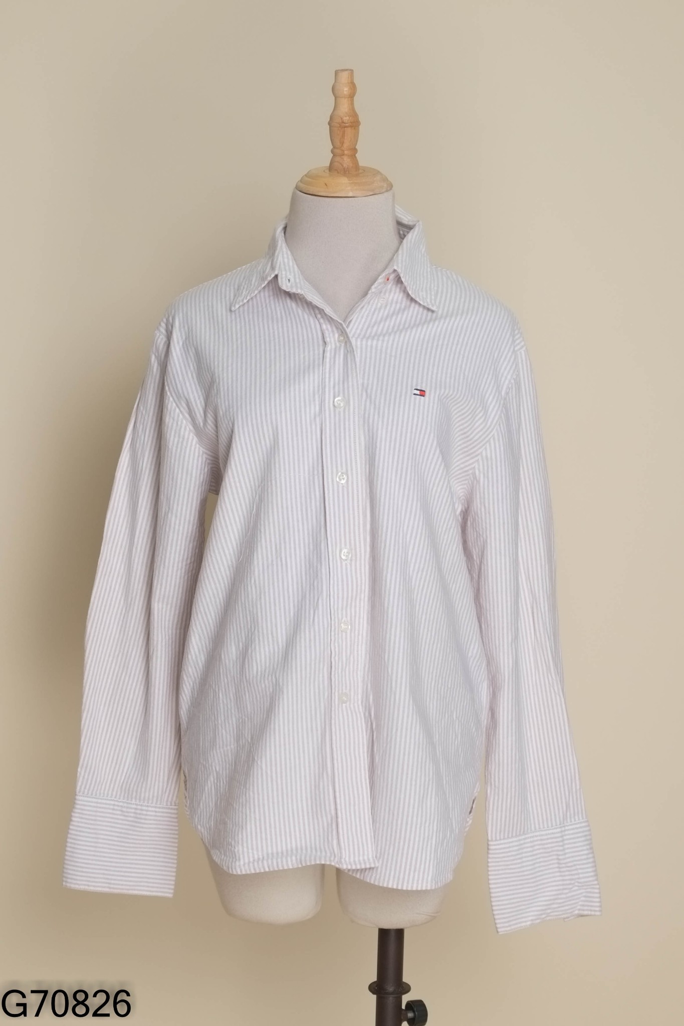 Áo TOMMY HILFIGER sơ mi be sọc trắng