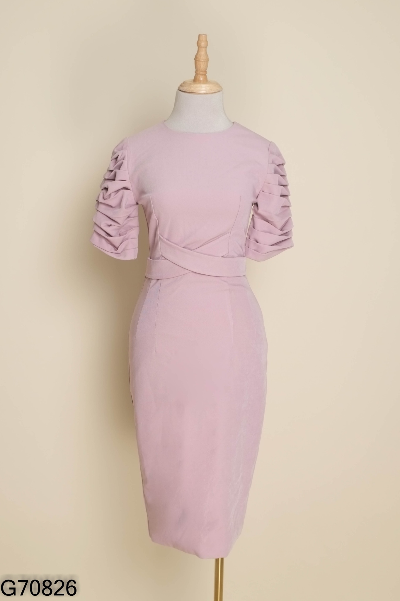 Váy H&H LUXURY hồng tay rúm