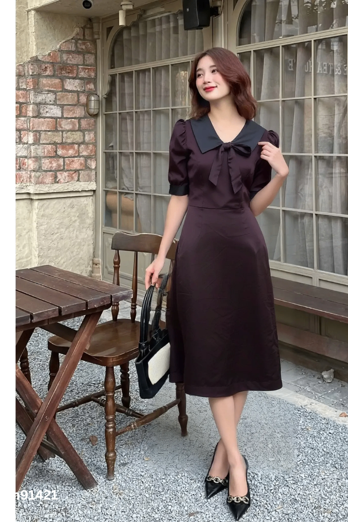 NEWTAG Váy BEMINE lụa đen trơn
