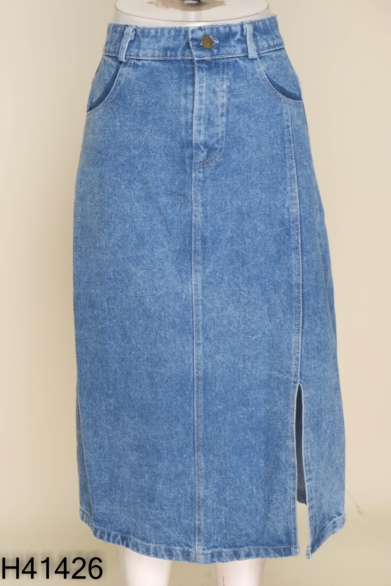 Chân váy nhỡ jeans xanh trơn