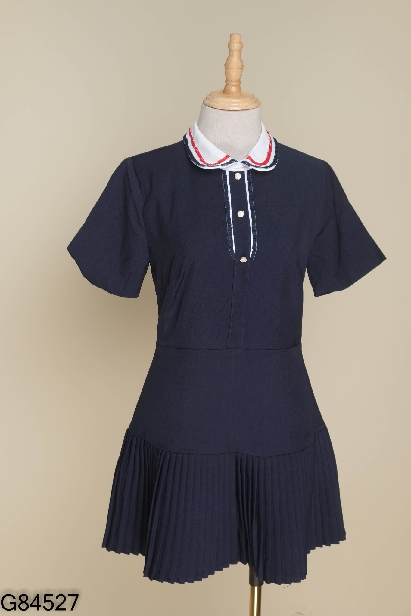 NEWTAG Váy xanh than cổ trắng