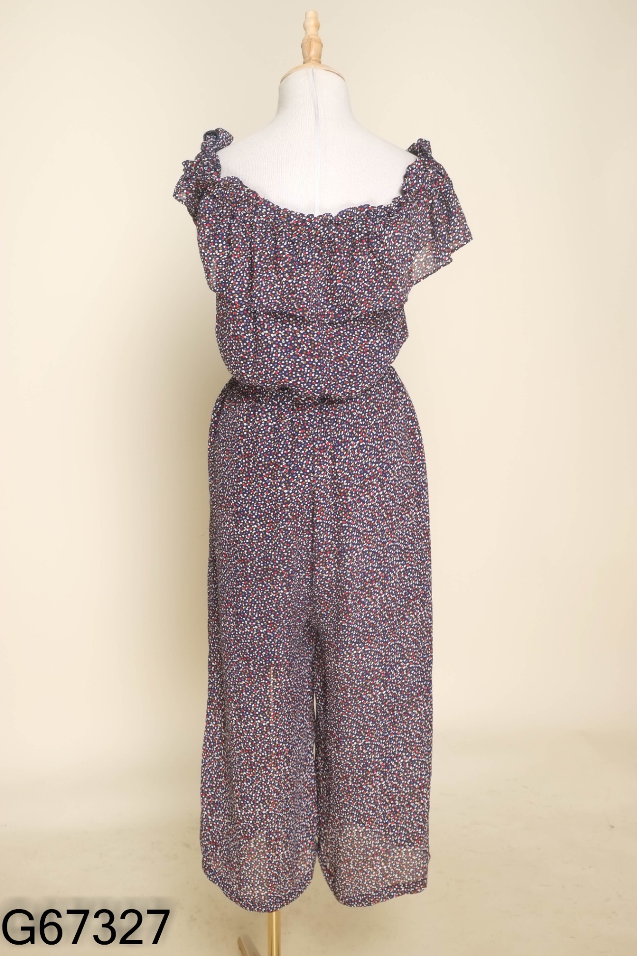 Jumpsuit NEM xanh đen họa tiết trắng đỏ