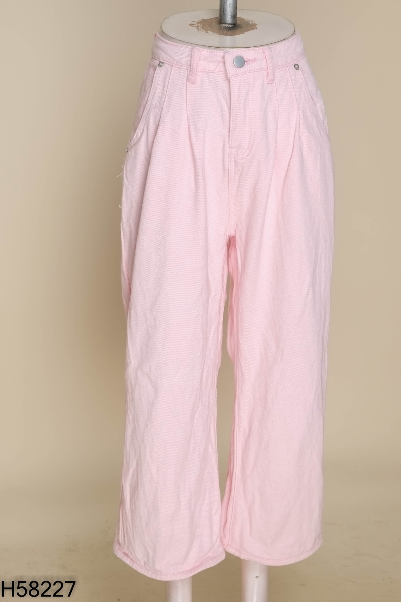 Quần culottes jeans hồng nhạt