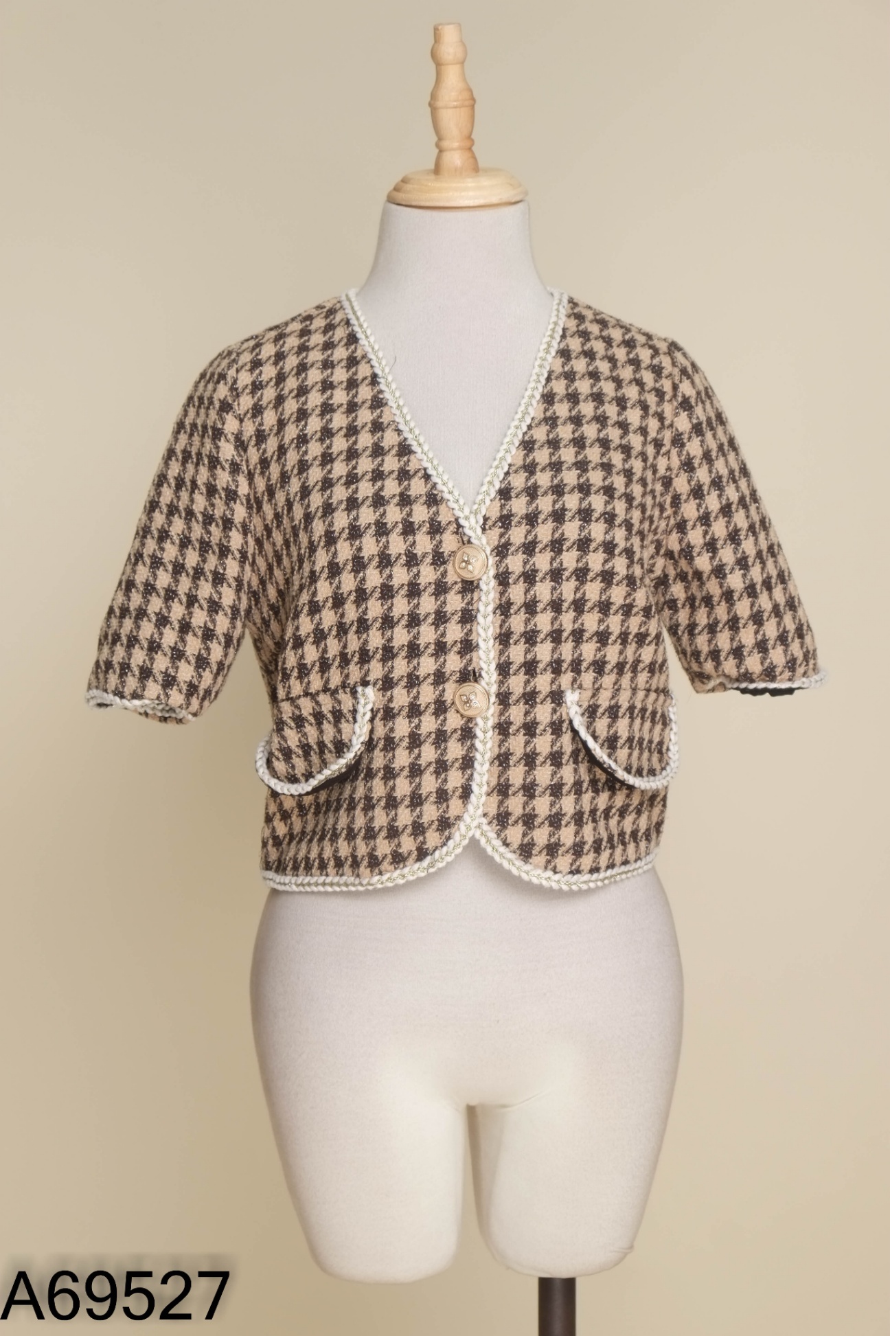 Áo TU BY CATU dạ tweed nâu viền be