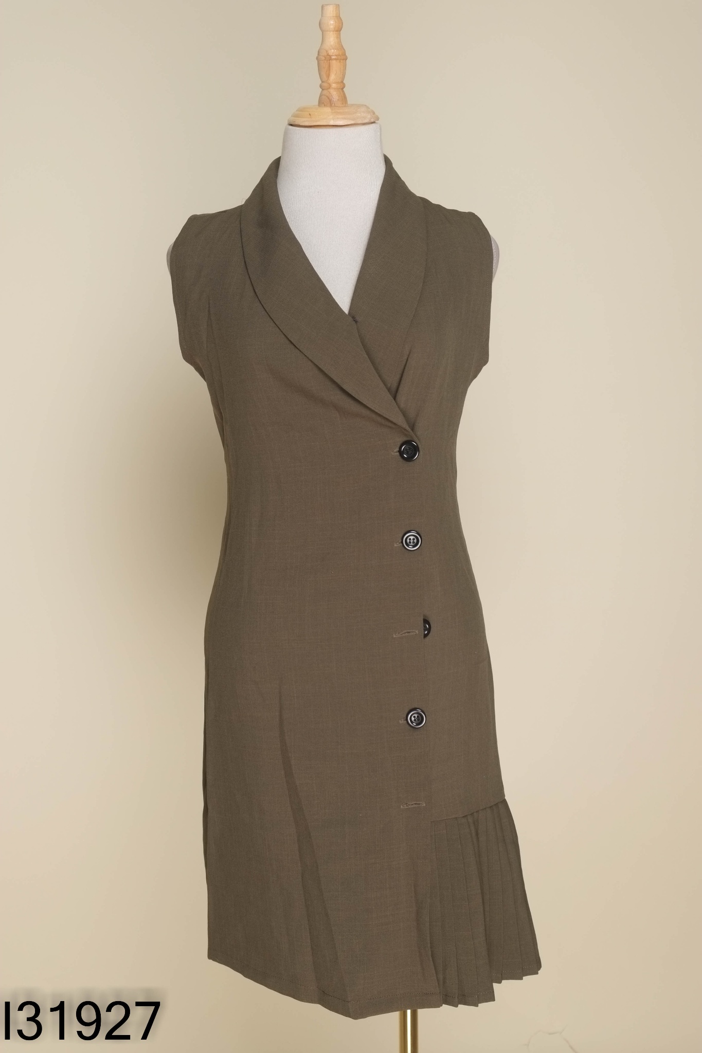 Váy xanh rêu sát nách cổ vest