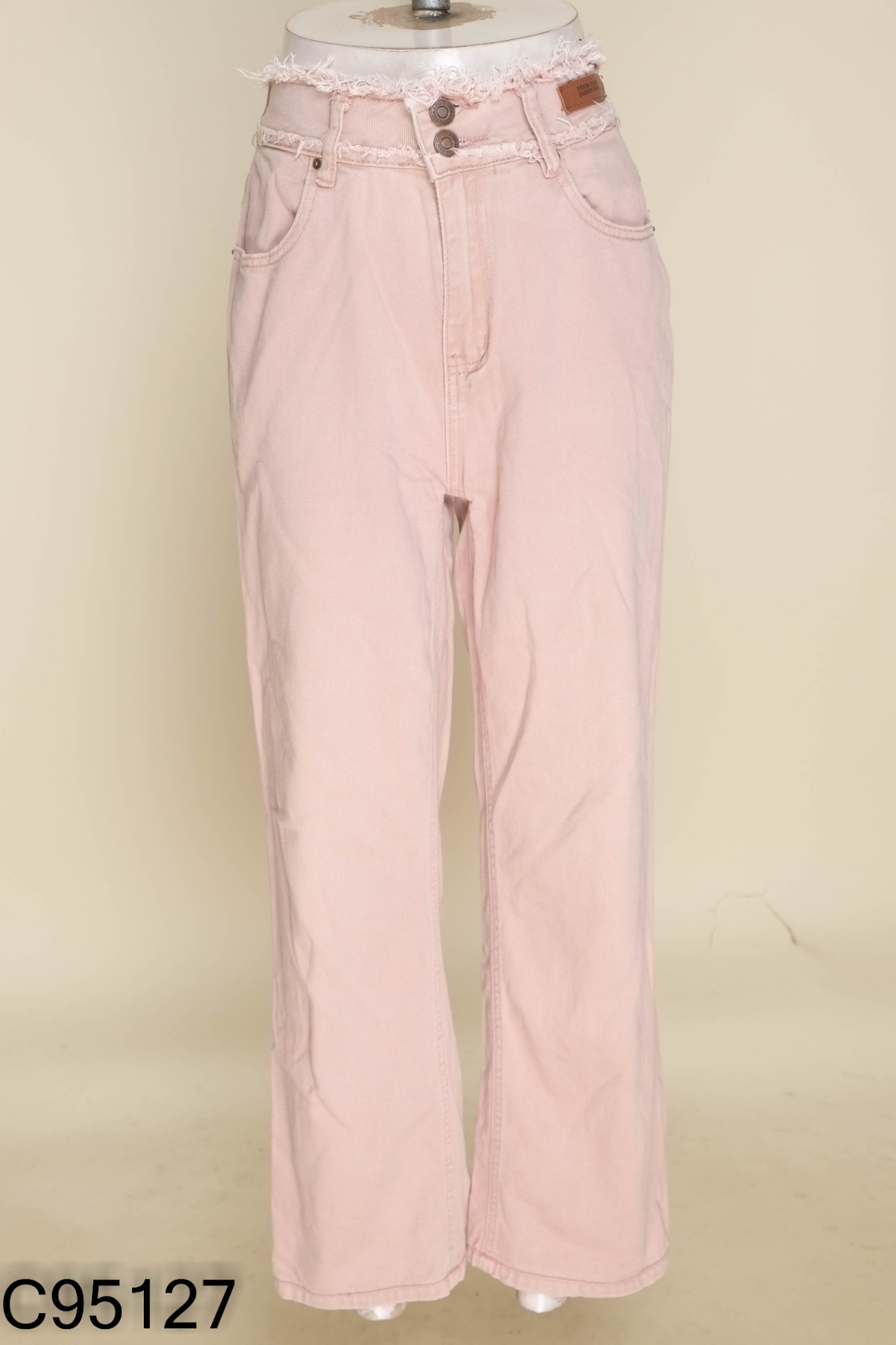 Quần jeans hồng ống rộng