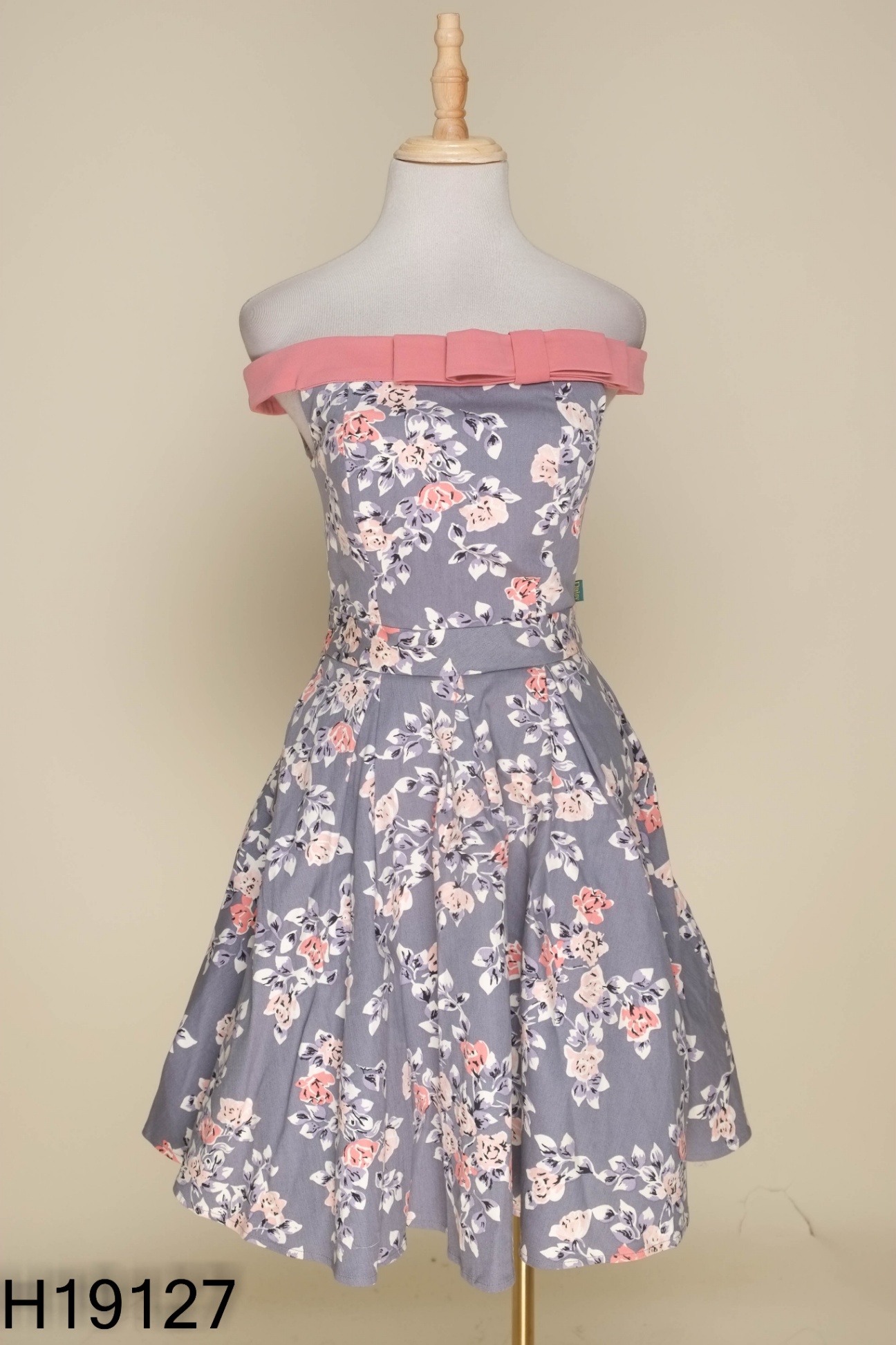 NEWTAG Váy xanh hoa DAISY phối nơ
