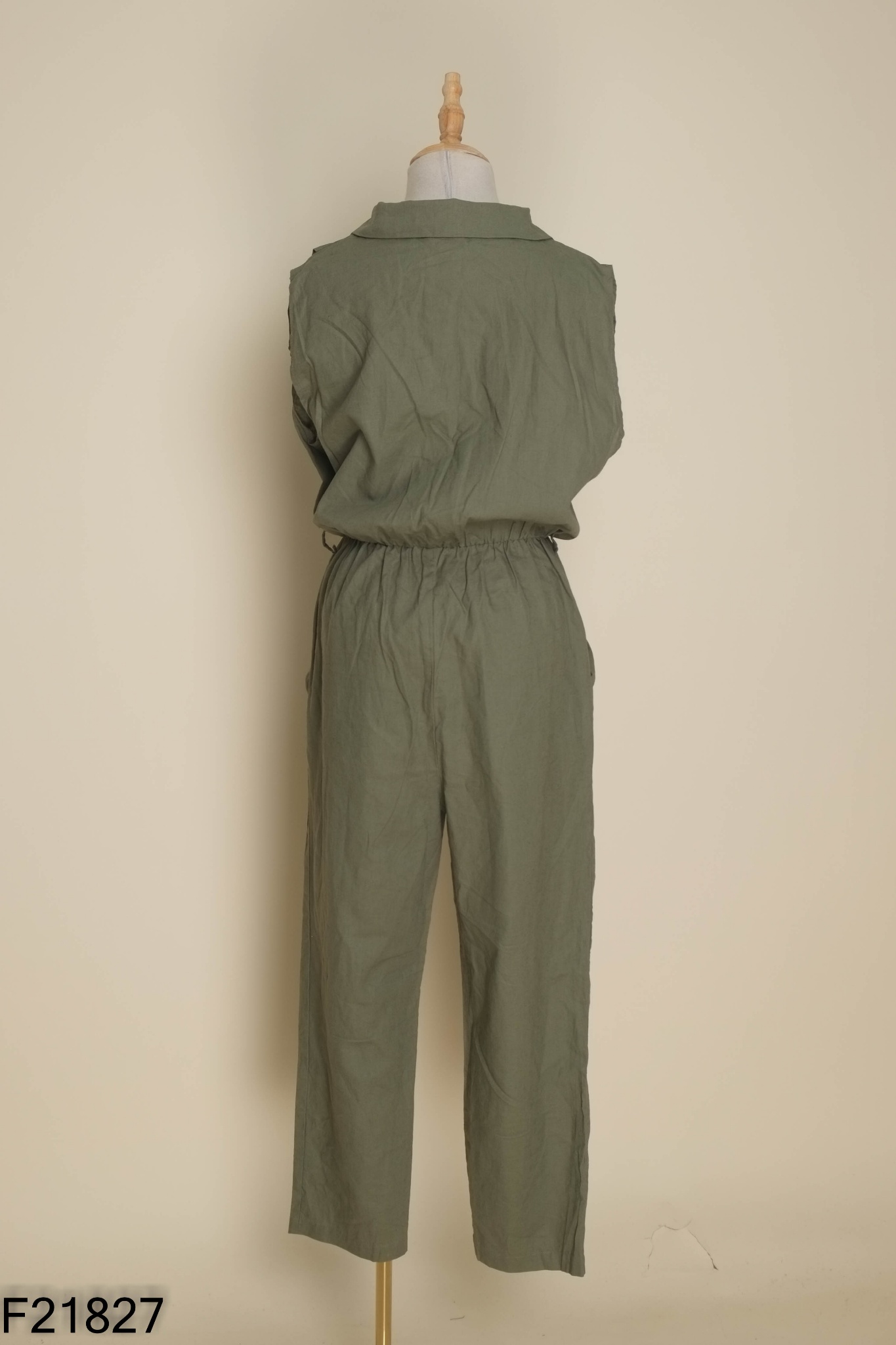 Jumpsuit xanh rêu cổ vest