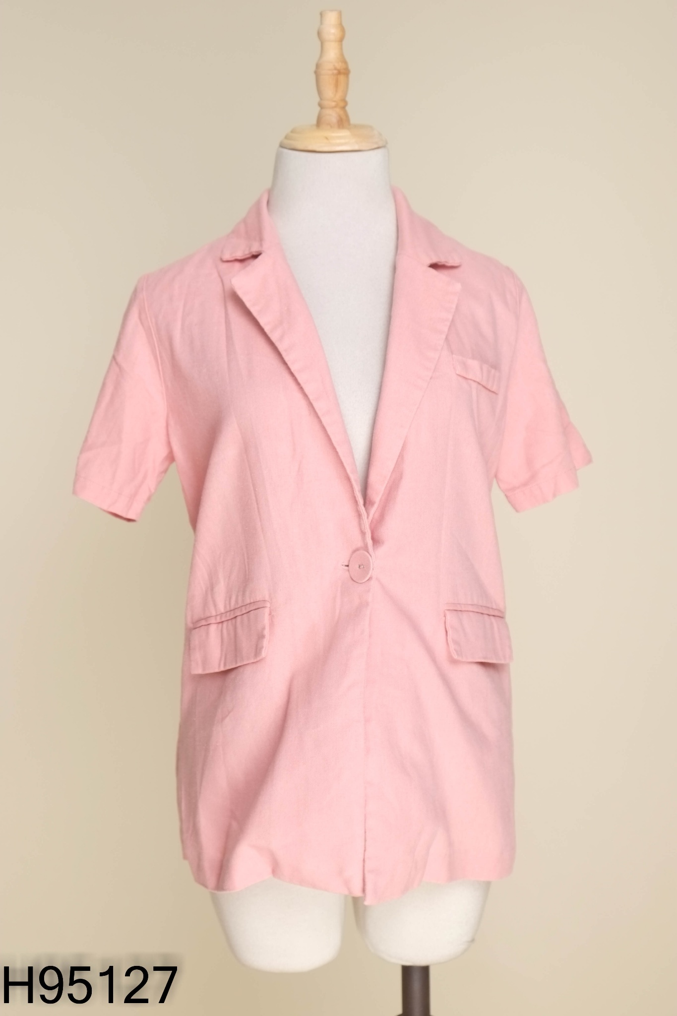 Áo blazer linen hồng cộc tay