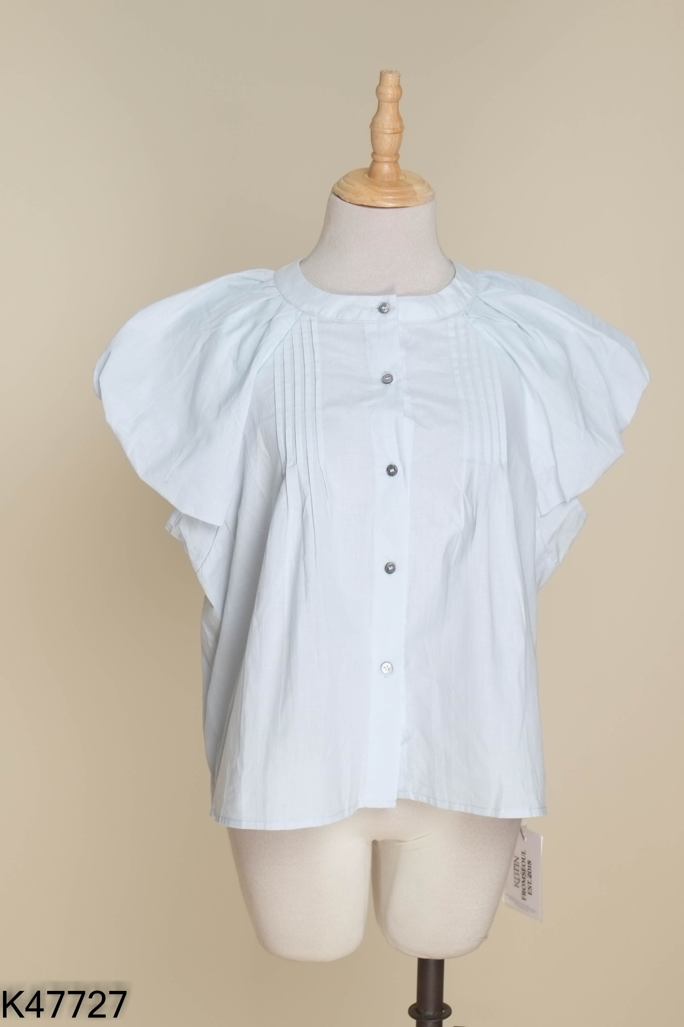 NEWTAG Áo xanh KITTIN tay phồng gấp ly