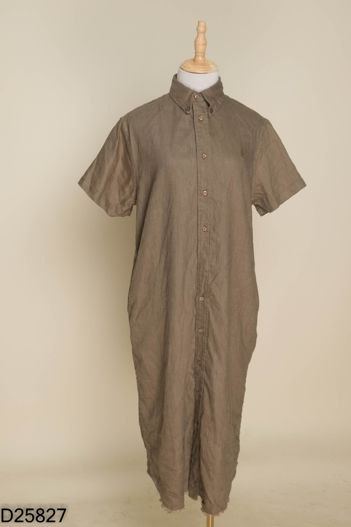 Váy linen sơ mi rêu