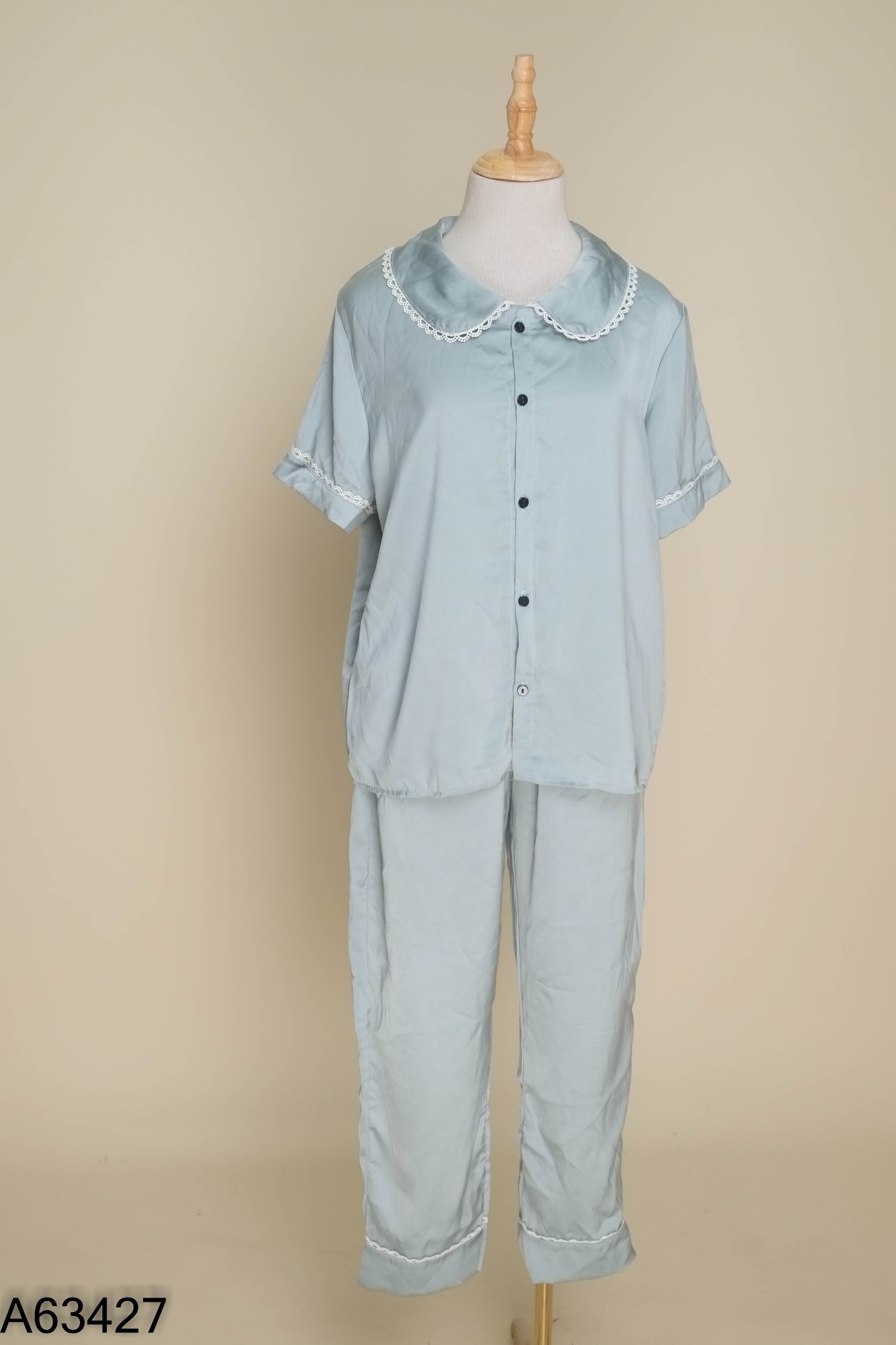 Set bộ ngủ xanh viền ren trắng