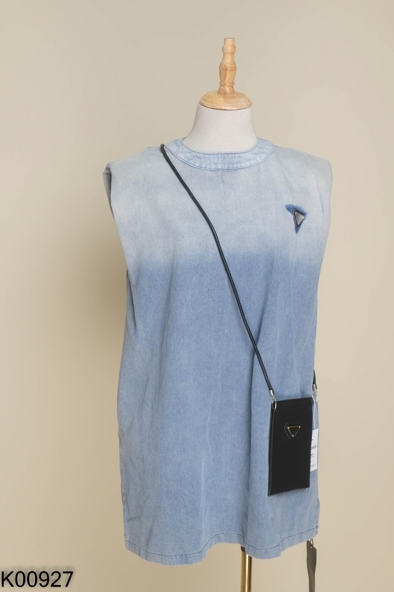 NEWTAG Áo váy jeans xanh loang kèm túi