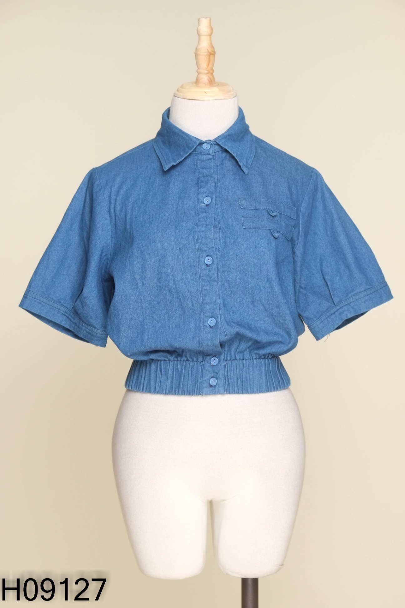 Áo sơ mi jeans xanh chun eo