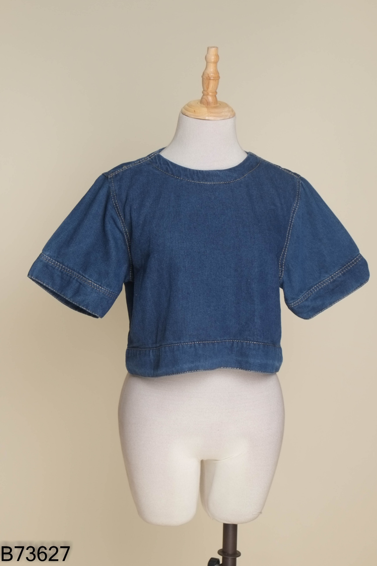 Áo jeans xanh cộc tay