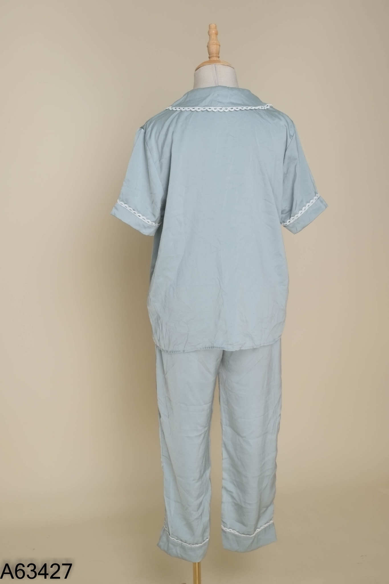 Set bộ ngủ xanh viền ren trắng