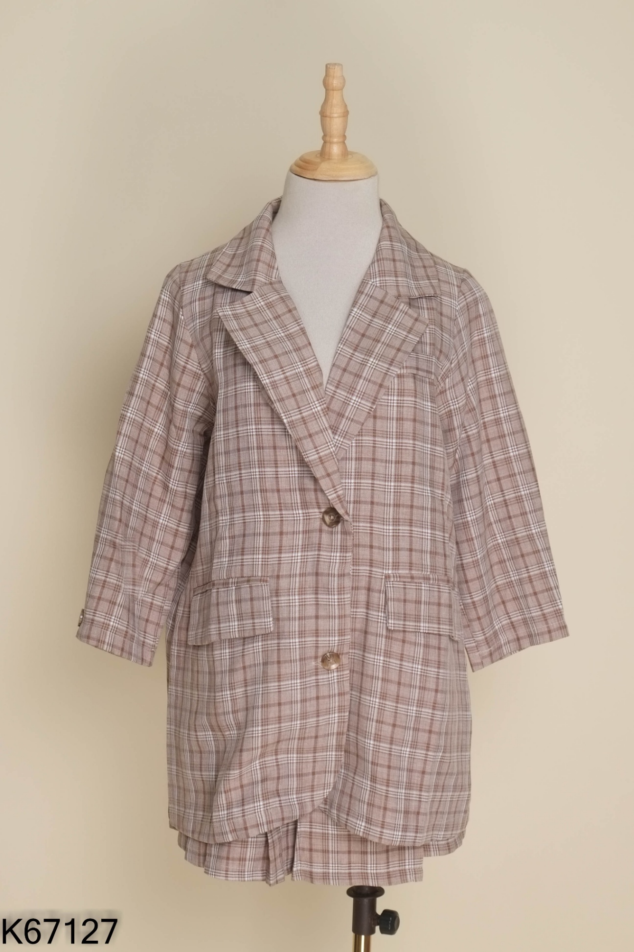 SET Blazer dài tay + chân váy nâu kẻ