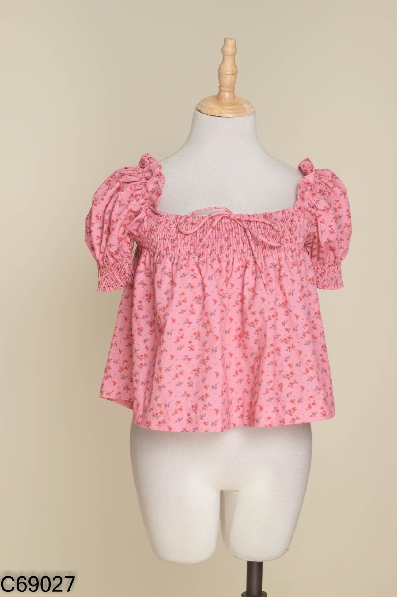 Áo babydoll hồng hoạ tiết hoa