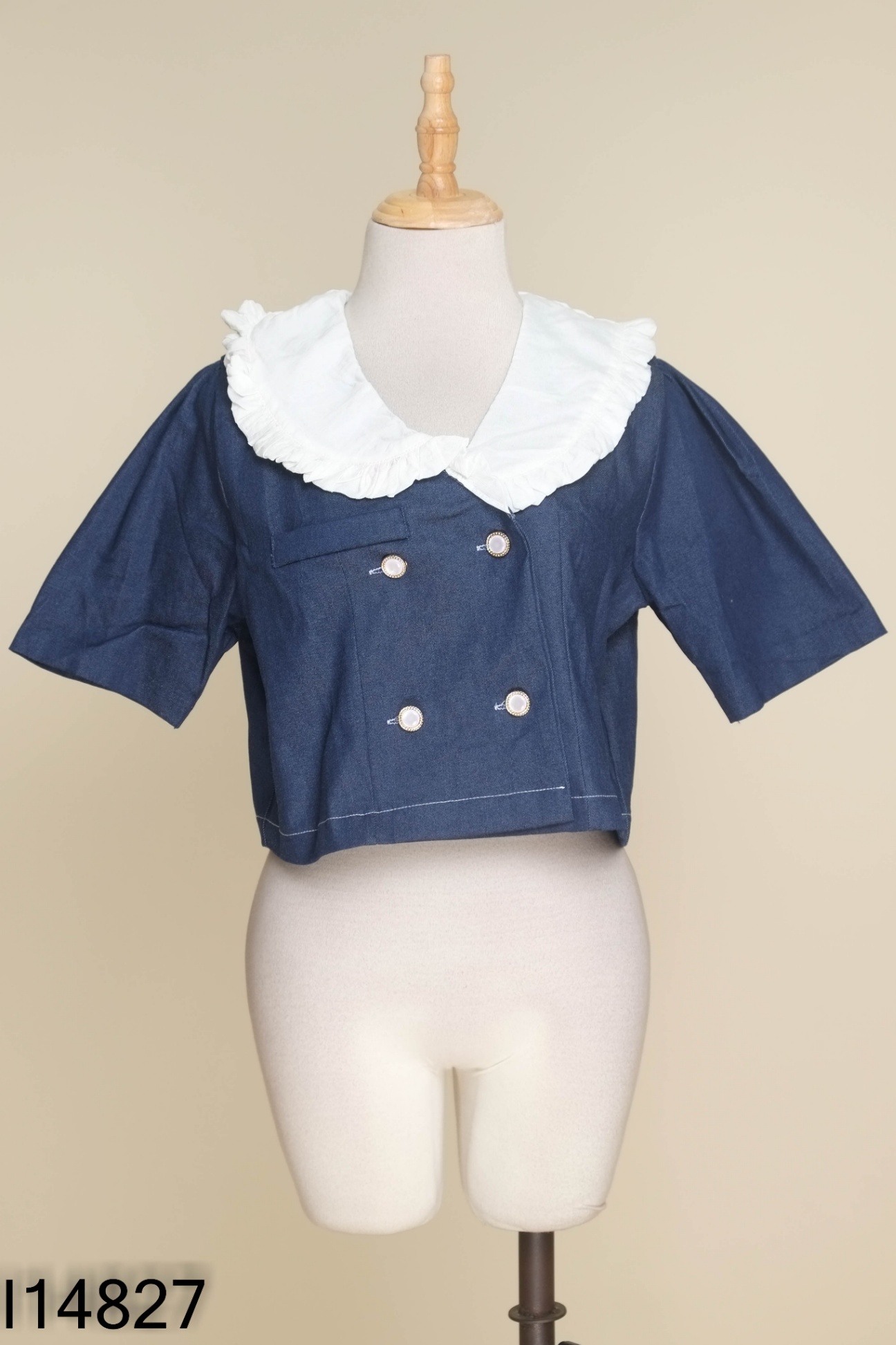 NEWTAG Áo jeans xanh cổ sen